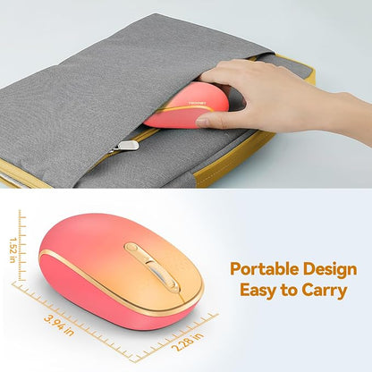 TECKNET Wireless Mouse, 2.4G Quiet Computer Mouse with USB Receiver, 4 Buttons Portable Cordless Mice for Chromebook, Laptop, PC, Mac, 800/1200/1600 DPI - Red-Pink Gradient