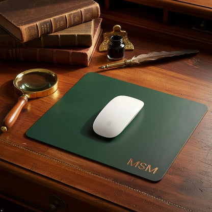 Northwind Personalized Leather Mouse Pad – Made in USA - Minimalist Custom Monogrammed Full Grain Leather Mousepad | Premium Office Desk Accessory Gift for Men and Women, 7.5" x 9" Rectangular