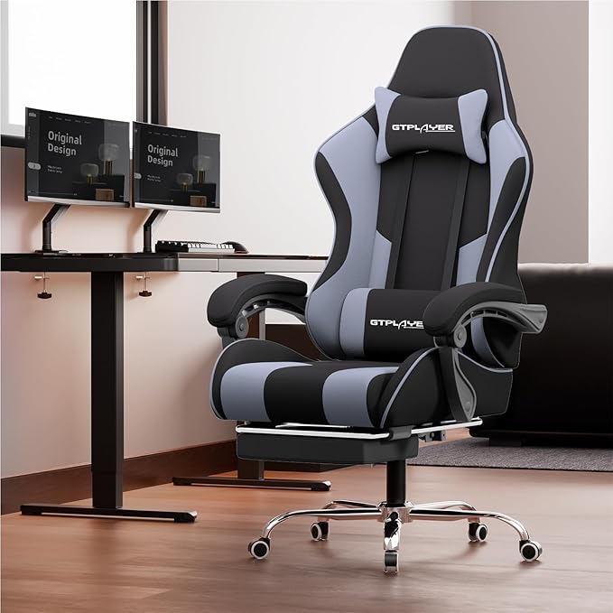 GTPLAYER Gaming Chair, Computer Chair with Footrest and Lumbar Support, Height Adjustable Game Chair with 360°-Swivel Seat and Headrest and for Office or Gaming (Purple, Fabric)