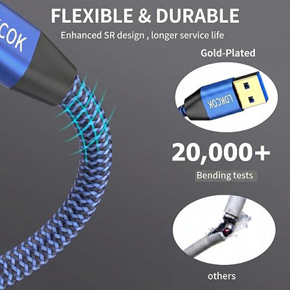 USB to USB Cable 20FT, Durable Braided USB 3.0 Male to Male Type A to Type A Data Transfer Cable, Compatible with Hard Drive, Laptop, DVD Player, TV, USB Hub, Monitor, Camera, Set-Top Box