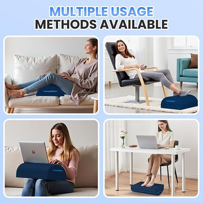 TranquilRelax Foot Rest for Under Desk at Work, Gaming Accessories Foot Stool with 3 Adjustable Heights & Washable Cover, Comfortable Office Desk Accessories, Footrest for Office, Home and Car (Blue)