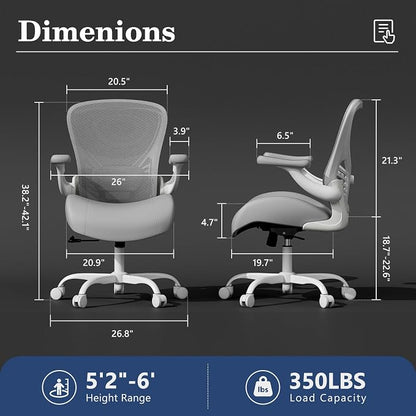 GYI Ergonomic Office Chair with Memory Foam Cushion, Big and Tall Office Chair, 4.7" Thickened Seat Heavy Duty Desk Chair with Technical Mesh Back, 3D Flip-up Arms, Wheels for Heavy People, Grey