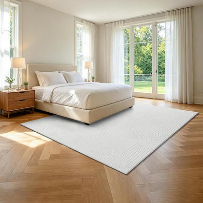 Pauwer 8x10 Washable Area Rugs for Living Room Modern White Solid Color Soft Fluffy Rugs for Bedroom Non Slip Boho Accent Indoor Mat Floor Carpet Cover for Kids Room Dining Room Kitchen Office