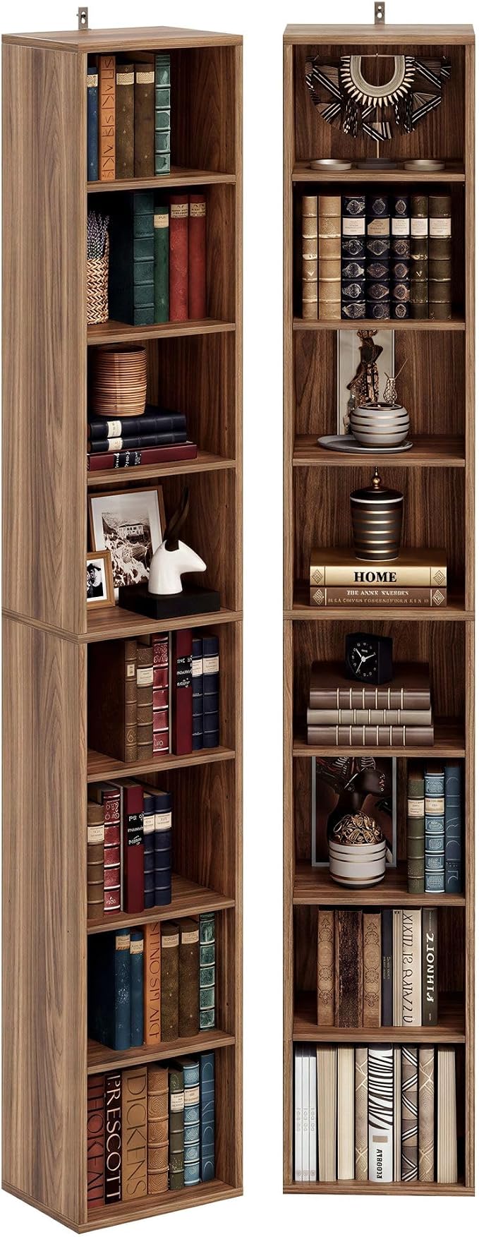 IRONCK Tall Narrow Bookshelf 8 Tiers 71in Set of 2, Compact Corner Bookcase, Easy to Match for Living Room, Office, Study, Bedroom