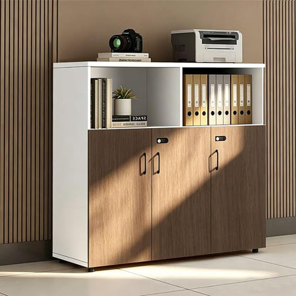 File Cabinet with Password Lock, Wood Lateral Filing Cabinet for Letter/A4 Files, 3 Drawer with Door, Printer Stand with Open Shelves for Home Office