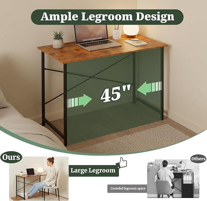 Computer Desk 48 Inch, Home Office Desk Simple Study Writing Table, Sturdy Metal Frame, Scratch-Resistant MDF Desktop for Bedroom Dorm Workspace, Brown