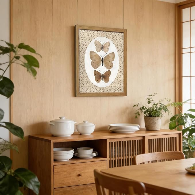 CXQILVER Vintage Framed Butterfly Canvas Wall Art,Natural Insect Illustration Prints Wall Decor, Antique Rustic Cottagecore Farmhouse Picture Painting Artwork for Bedroom Bathroom Living Room 16x24in