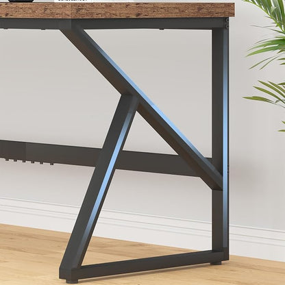 HSH Large Rustic Brown Computer Desk, 78 Inch Extra Long Metal Wood Desk for Home Office, Two Person Executive Writing Study Gaming Desk Table, Bedroom Living Room PC Laptop Dual Monitor Desk