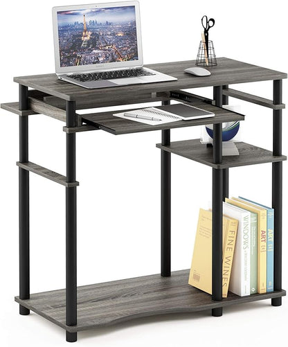 Furinno Abbott Desk, 31.5 Inch Grey Computer Desk with Keyboard Tray, Easy Assembly Gaming Desk with Storage Shelf, Office Desk for Home Office, Bedroom, Grey Oak
