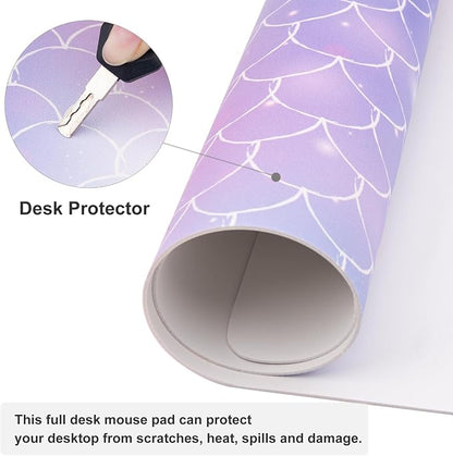 QiyI Large Desk Pad, Colorful Mouse Pad Desktop Decor, Waterproof PU Leather Desk Cover Protector, Desk Accessories for Office Home Work Writing Gaming 31.5" x 15.7" - Gradient Fish Scales