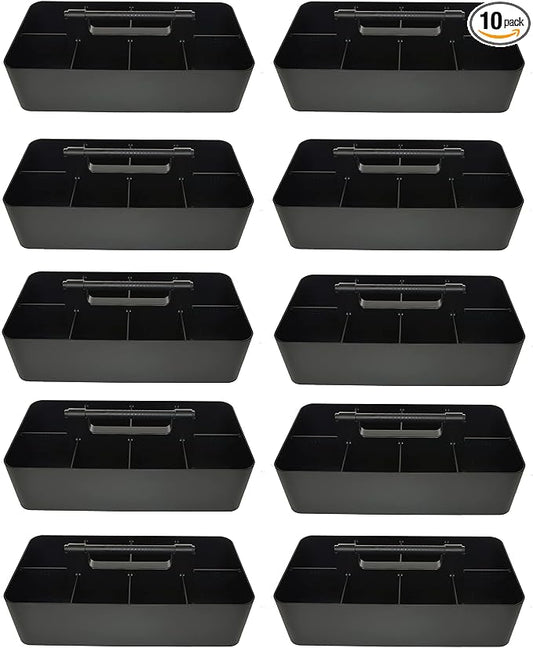-Large Portable Caddy, DIY Dividers, 8 Compartments, School Office Supplies Home Business Organizer,Portable Basket with Handle Storage Organizer Modern Made in USA (10 PACK, Black)
