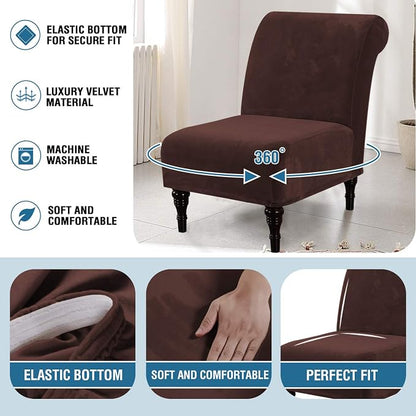 H.VERSAILTEX Armless Accent Chair Covers Thick Velvet Armless Chair Slipcovers High Stretch Chair Covers for Living Room Hotel Machine Washable Furniture Protector with Elastic Bottom, Chocolate