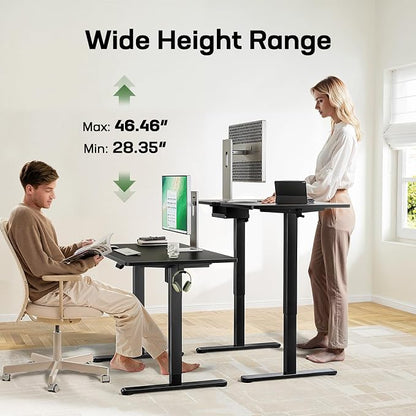 Marsail Standing Desk, Height Adjustable Desk with One-Piece Desktop, 48 x 30 inch Black Sit Stand Desk with 4 Memory Presets for Home Office & Workstations (2 Packages)