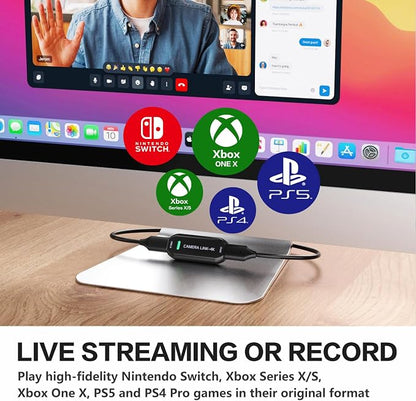 VIXLW Cam Link 4K – External Capture Card for DSLR Camcorder ActionCam as Webcam, HDMI to USB 3.0, Meet/Stream/Record in 4K60/1080p120, Easy Connect for OBS/Zoom, Windows/Mac