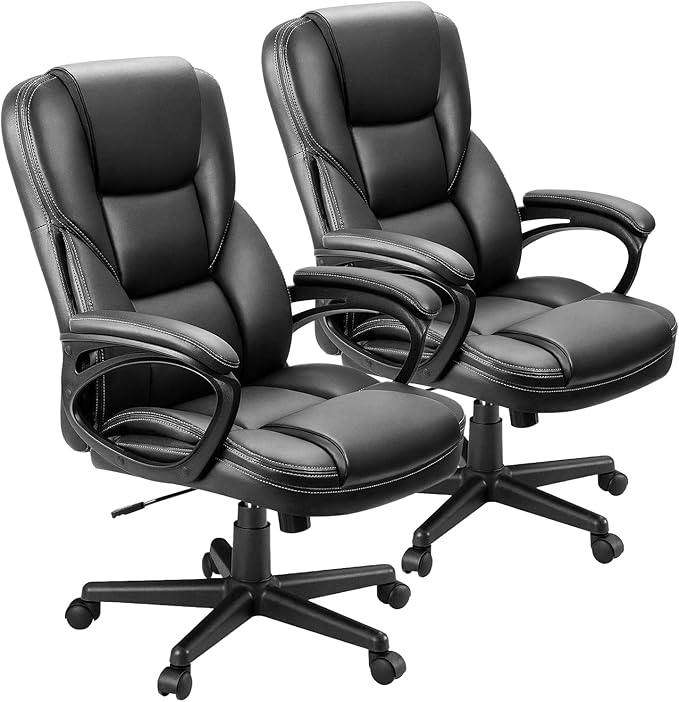 Furmax Office Executive Chair High Back Adjustable Managerial Home Desk Chair, Swivel Computer PU Leather Chair with Lumbar Support (2, Black)