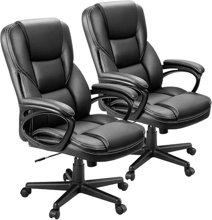Furmax Office Executive Chair High Back Adjustable Managerial Home Desk Chair, Swivel Computer PU Leather Chair with Lumbar Support (2, Black)