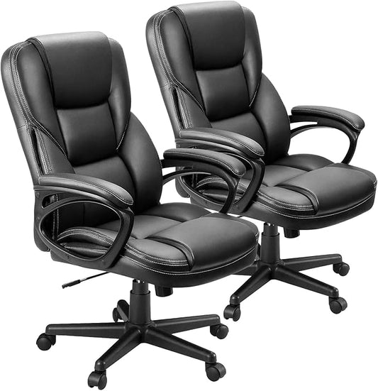 Furmax Office Executive Chair High Back Adjustable Managerial Home Desk Chair, Swivel Computer PU Leather Chair with Lumbar Support (2, Black)