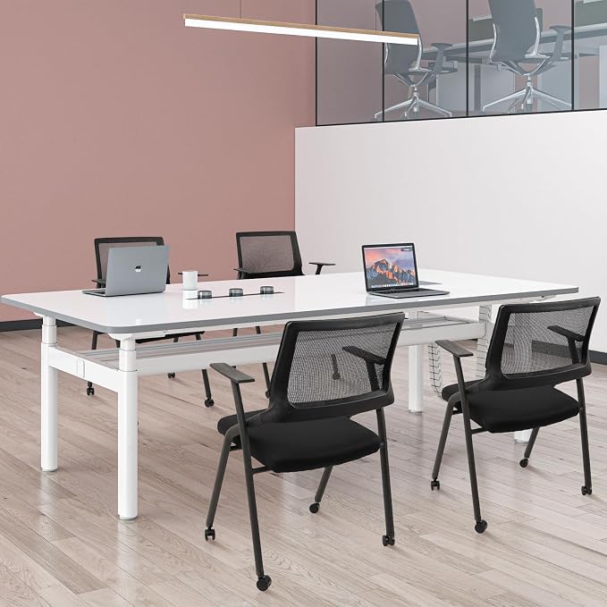 CLATINA Stackable Foldable Conference Room Chairs with Wheels, Portable Padded Office Desk Chair with Lumbar Support and Armrest for Training Room, Guest, Reception, Event, Black (8pk)