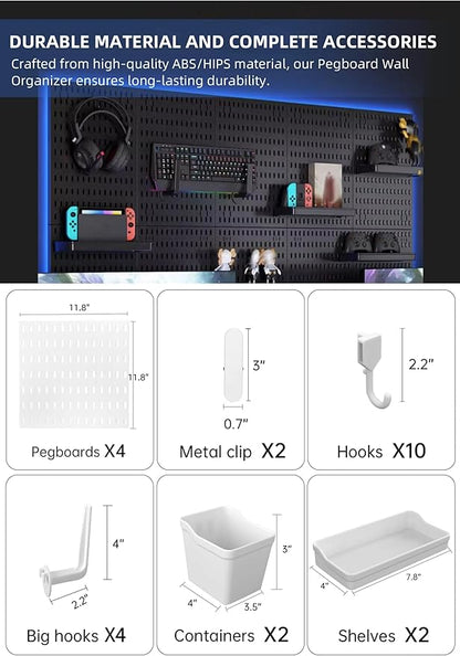 Revamp Your Space With A Versatile Pegboard Kit - Effortlessly Organize Home, Office, And Gaming Setup With Customizable Hanging Solutions (White)