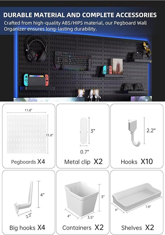 Revamp Your Space With A Versatile Pegboard Kit - Effortlessly Organize Home, Office, And Gaming Setup With Customizable Hanging Solutions (White)