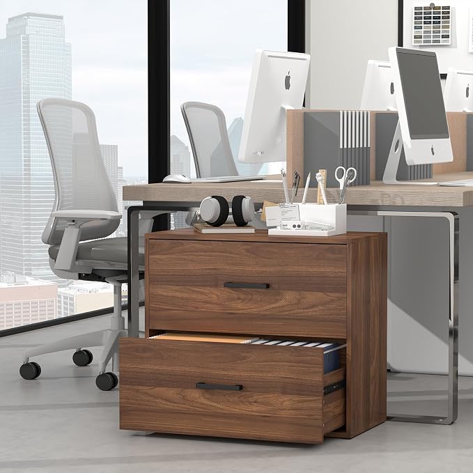 2 Drawer File Cabinet, Wood Lateral Filing Cabinets, Wide Office File Cabinet with Drawer for Hanging Files/Letter Size Printer Stand for Home Office School, Assembly Required, Walnut