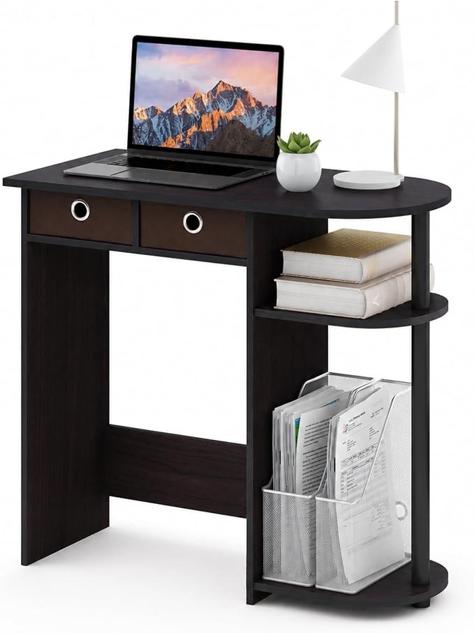 Furinno Go Green 32-Inch Brown Computer Desk, Office Desk with 2 Side Shelves and Storage Bins, Rectangular Home Office Desk, Gaming Desk for Home Office, Bedroom, Study Room, Dark Mocha