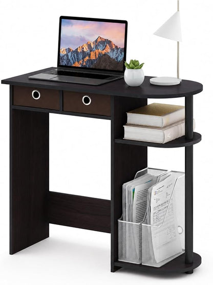 Furinno Go Green 32-Inch Brown Computer Desk, Office Desk with 2 Side Shelves and Storage Bins, Rectangular Home Office Desk, Gaming Desk for Home Office, Bedroom, Study Room, Dark Mocha