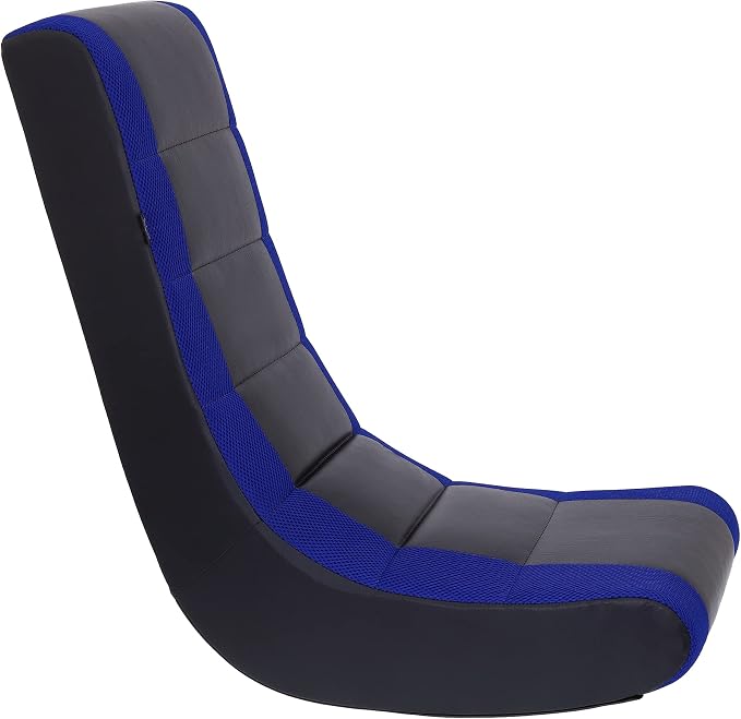 The Crew Furniture Classic Video Rocker Gaming Chair, for Kids and Teens, PU Faux Leather & Polyester Mesh, Black/Blue