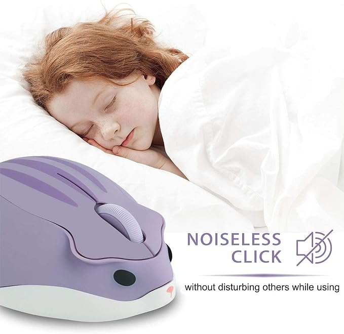 CHUYI Cute Hamster Wireless Silent Mouse Cartoon Portable Travel Mute Mouse 1200DPI Optical Cordless Quiet Animal Mice for Computer Laptop PC Gift (Purple)