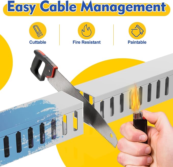 Open Slot Wiring Raceway Cable Duct, 123in Cable Management Channel Cord Track,Desk Wire Channel, Under Desk Cable Management to Hide Cables, Wires for Computers (Grey, 1.97" Hx1.97 W, 15.4''L(8 Pc))