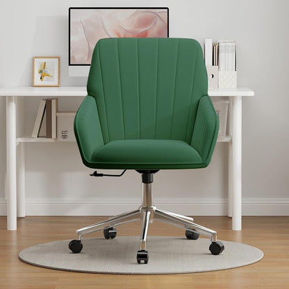 YISHENG Velvet Office Desk Chair with Silver Base, with Wheels,Modern Height Adjustable 360 Degree Swivel Upholstered Vanity Chairs with Arms for Living Room Bedroom,Green