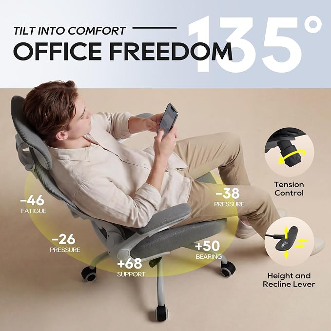 Ergonomic Office Chair for Long Hours, Full-Body Support, Relieve Neck & Back Pressure, 330LBS Capacity, Ideal for Home Office, Office & Study