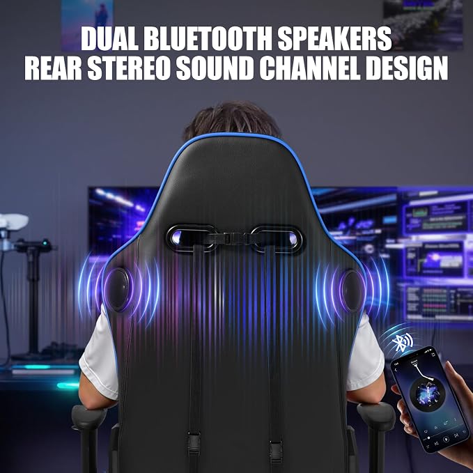 GTPLAYER Gaming Chair with Speakers, Video Game Chairs with Footrest for Adults, Ergonomic Computer PC Gamer Reclining Chair(Blue)