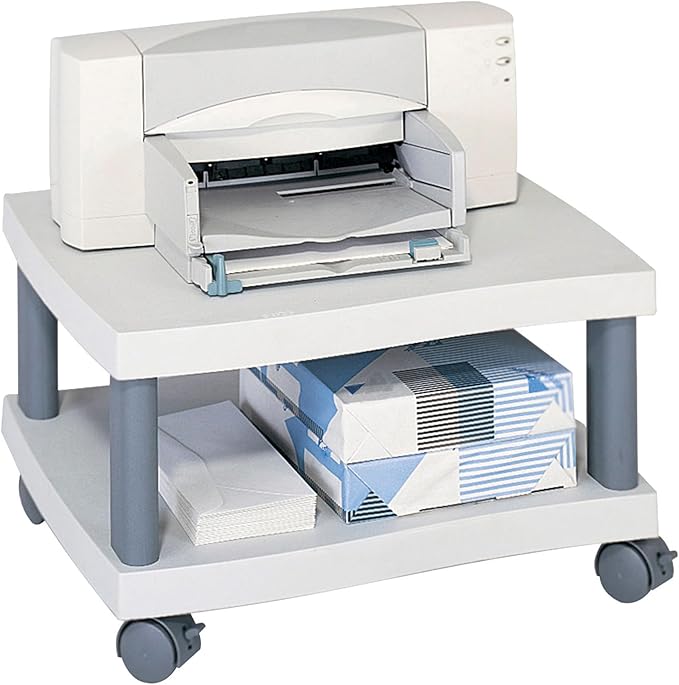 Safco Wave Under-Desk Utility Cart & Multi-Use Printer Stand, 2-Tier Printer Table for Home Office, Rolling Cart with Shelf