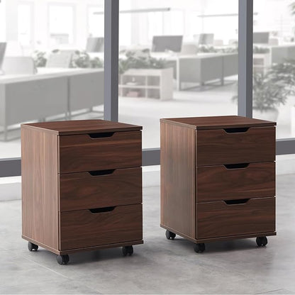 Farini Wood File Cabinet for Home Office,Under Desk 3 Drawer Mobile File Cabinet(Brown,Fully-Assembled)