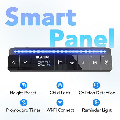 HUANUO One-Piece AI-Powered Electric Standing Desk, Smart APP, Work with Alexa & Google, Adjustable Height, 3 Memory Settings, Sedentary Reminder, Ergonomic Sit-Stand Desk, 48-inch, Black