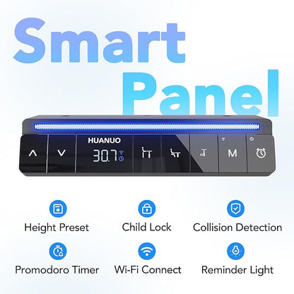 HUANUO One-Piece AI-Powered Electric Standing Desk, Smart APP, Work with Alexa & Google, Adjustable Height, 3 Memory Settings, Sedentary Reminder, Ergonomic Sit-Stand Desk, 32-inch, Black