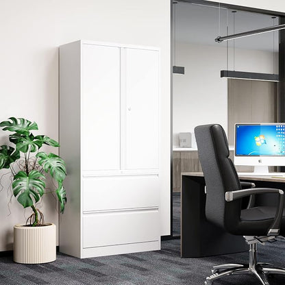 Fesbos Metal Steel Cabinets with 2 Lockable Lateral File Cabinets and Doors, Steel Metal Filing Lockers for Home Office Hanging Files Letter/Legal/F4/A4 Size