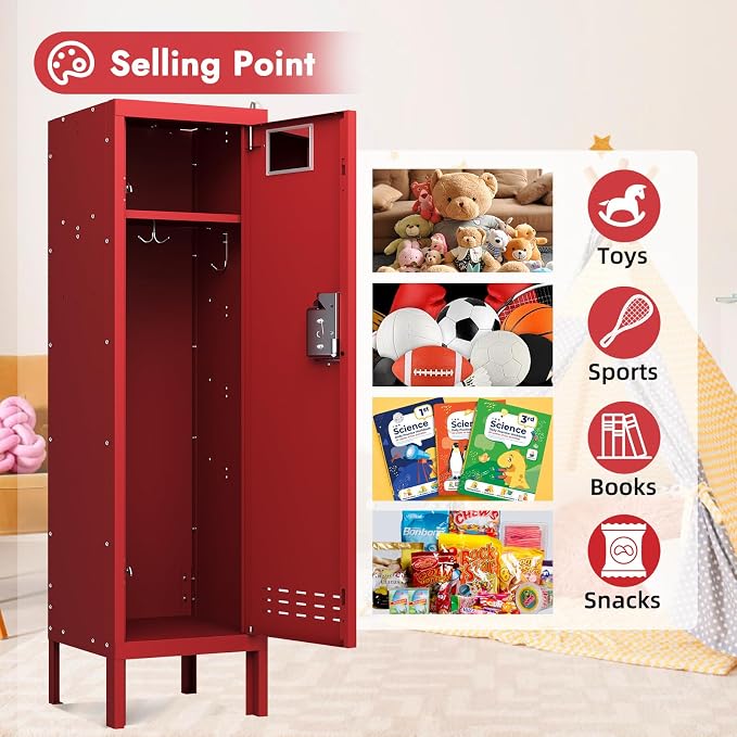 BUTISOW Metal Kids Locker,Metal Cabinet Storage Lockers,Lockable for Employees with Door,54" Height Steel Locker,Lockable Steel Locker for Children's Room, Playroom, School,Gym