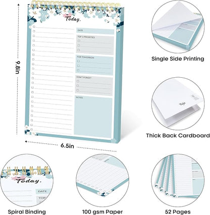 Taja To Do List Notepad - To Do List Notebook for Work with 52 Sheets, 9.8" x 6.5", Undated Daily Planner Perfect for Daily Tasks and Goal Setting, Notepad Suitable for Office, Home & School - Blue Breeze