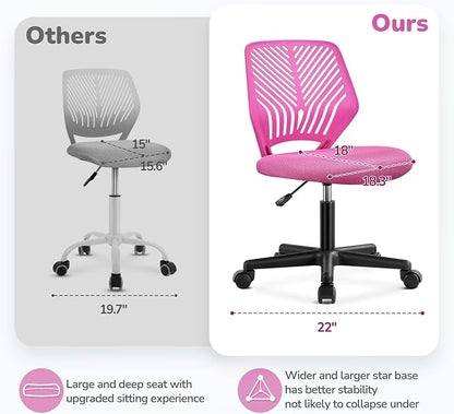 Topeakmart Armless Mesh Office Chair, Ergonomic Desk Chair with Adjustable Height & Support Lumbar, Adjustable Swivel Task Chair Rose Red