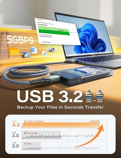 AINOPE USB to USB Cable, 10FT*1Pack USB 3.0 A to A Male to Male Cable [Never Rupture] Double End Type A Cord for Data Transfer, Compatible with Hard Drive Enclosures, Laptop Cooler, KVM, DVD Player