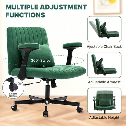 Criss Cross Chair with Armrest,Cross Legged Chair with Wheels,Adjustable Reclining Office Chair - Modern for Home Office, Meditation & Creative Work (Green)