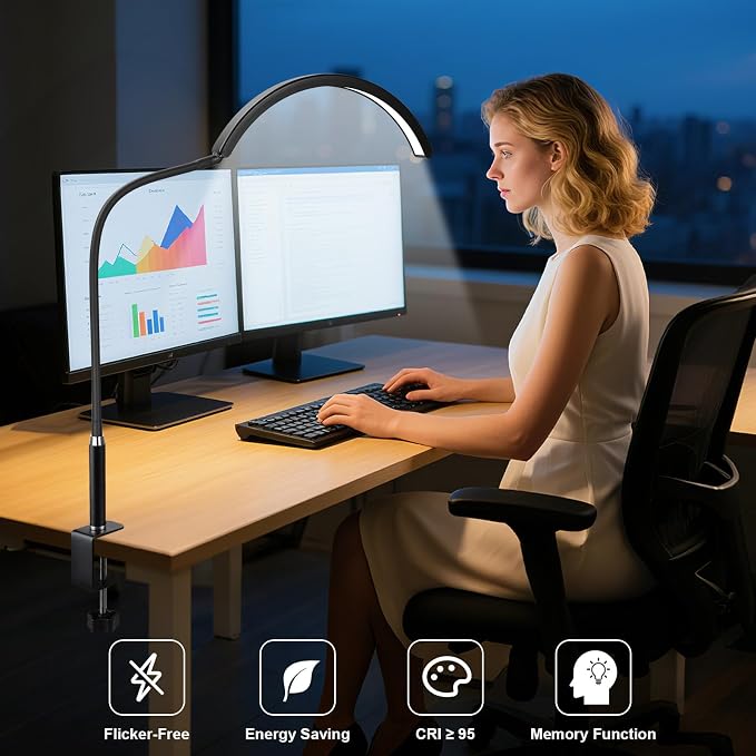 Professional Half Moon LED Desk Light for Nail Techs & Artists – Flexible Gooseneck Lamp with Clamp, 5 Color Modes & 5 Brightness Levels for Manicure, Tattoo, Beauty Work