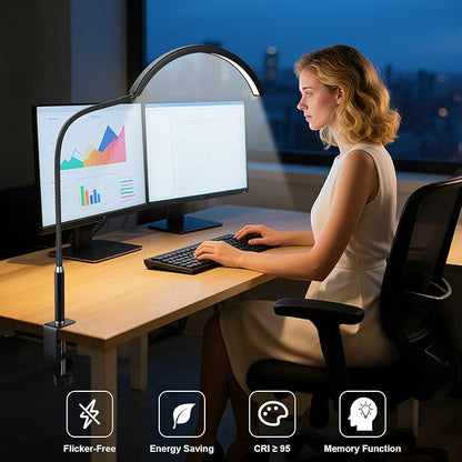 Professional Half Moon LED Desk Light for Nail Techs & Artists – Flexible Gooseneck Lamp with Clamp, 5 Color Modes & 5 Brightness Levels for Manicure, Tattoo, Beauty Work