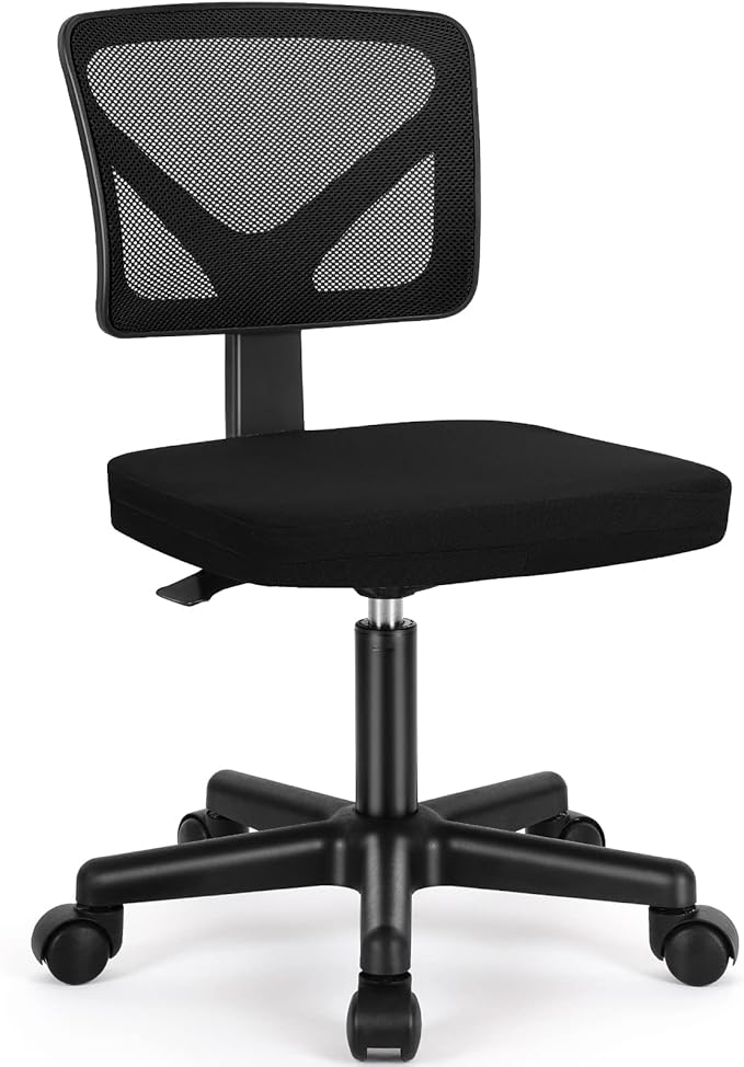 Sweetcrispy Ergonomic Low-Back Mesh Small Office Chair, Rolling Work Swivel Chairs with Wheels, Armless Comfortable Seat Lumbar Support for Home, Bedroom, Study, Student, Adults, New Black