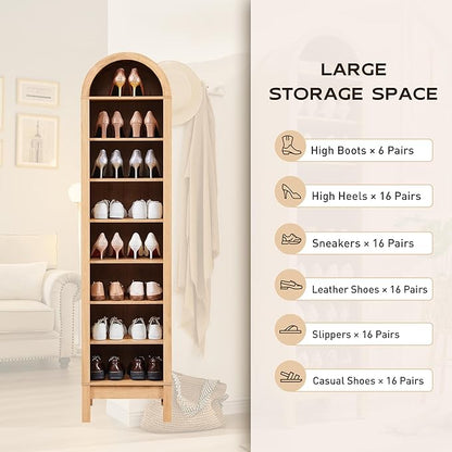IFGET 71" Tall Arched Bookshelf, 8 Tiers Arch Bookcase with Storage, Modern Farmhouse Book Shelf with Adjustable Shelves, Wood Bookshelf w/Open Display Shelves for Living Room, Office (Natural)