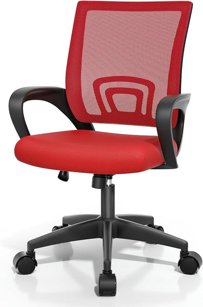 Magshion Ergonomic Office Desk Chair, Mid-Back Mesh Computer Chair, Swivel Chair with Breathable Backrest & Lumbar Support, Adjustable Height for Gaming, Work, Study, 300 Lbs Capacity, Red