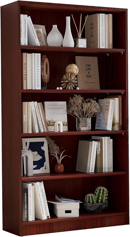 Farini 60 Inch Tall Bookcase,5 Shelf Bookshelves,Adjustable Bookshelf for Home Office,Cherry