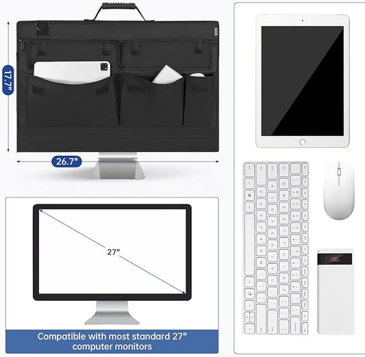 Monitor Carrying Case, Travel Case for 27'' LCD Screens and Monitors Protective Bag Monitor Dust Cover with Carry Handle & Adjustable Shoulder Strap Compatible with Desktop Computer and Accessories